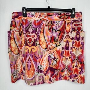 Chicos Paisley Print Active Skort Womens Size 2.5 US 14 Orange Purple Pockets